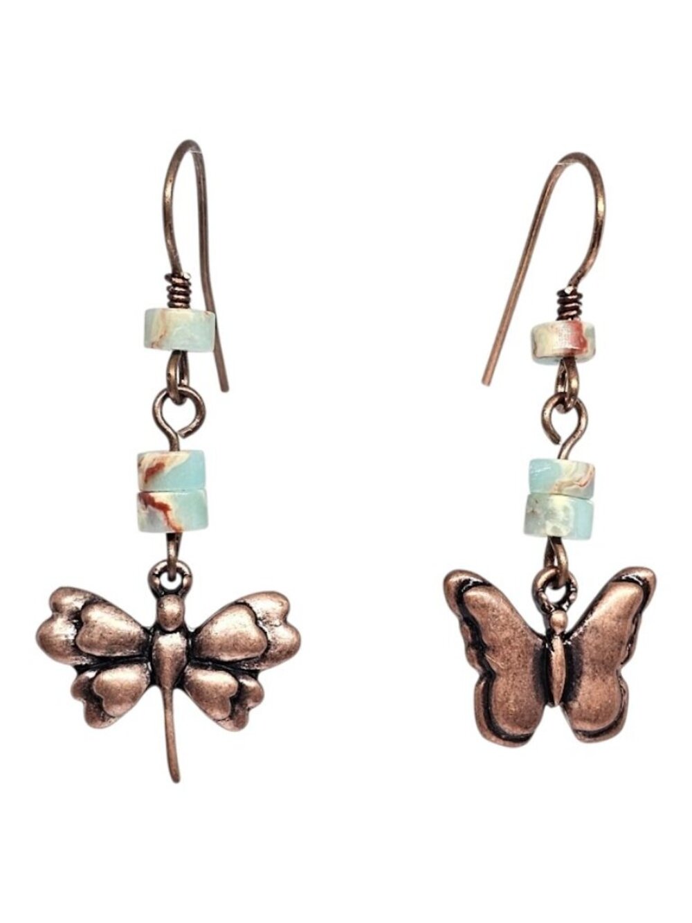 Handmade Blue Serpentine Butterfly & Dragonfly Earrings Copper Boho Gemstone Dan